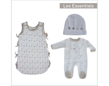 Ensemble préma pyjama, bonnet, gigoteuse taupe