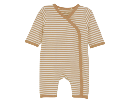 Pyjama rayé sans pied pour prématuré - Camel