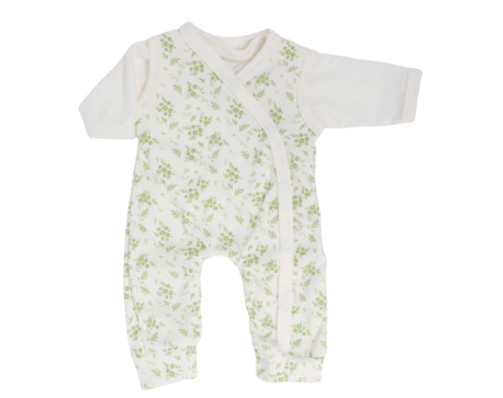 Ensemble salopette et haut pour bébé prématuré – coton bio – Fleurs vertes