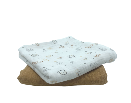 Lot 2 langes animaux en gaze de coton - camel