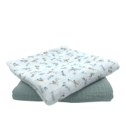 Lot de 2 langes en gaze de coton motif fleuri et uni