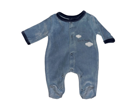 Pyjama prématuré velours bleu ciel brodé