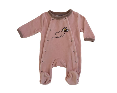 Pyjama prématuré velours rose pâle brodé