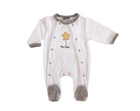 Pyjama prématuré velours blanc étoile