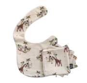 Coffret naissance – 1 bavoir + 4 lingettes lavables Motif Savane