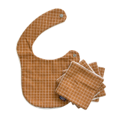 Coffret naissance – 1 bavoir + 4 lingettes lavables Carreaux Camel