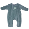Pyjama bébé prématuré en velours bleu gris avec motif arbres