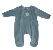 Pyjama bébé prématuré velours bleu gris motif arbres
