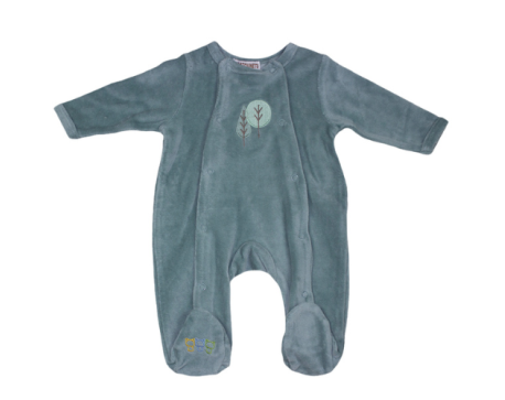 Pyjama bébé prématuré en velours bleu gris avec motif arbres